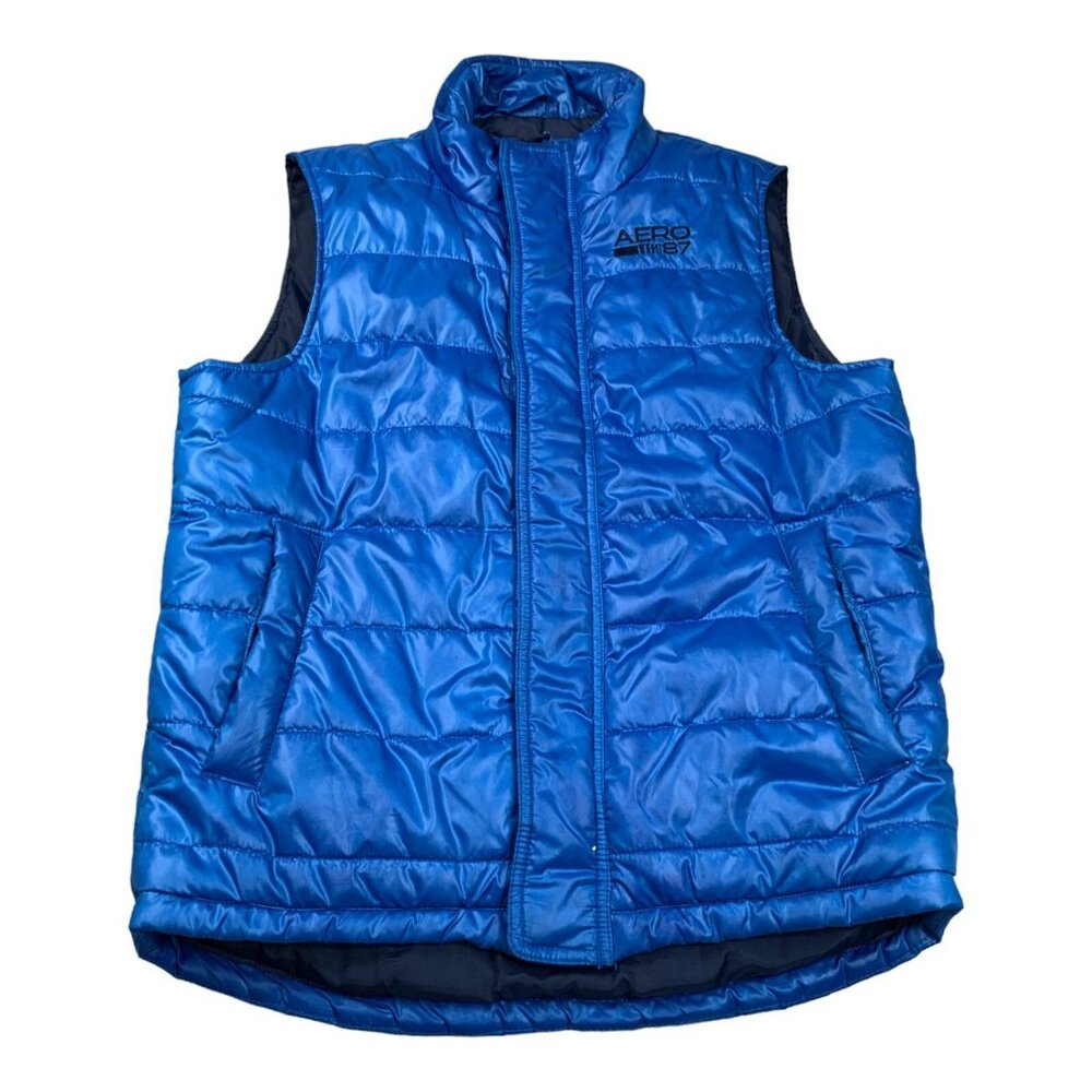 Aeropostale Puffer Vest Mens Medium Blue Quilted Full Zip Lightweight Puffer Y2K - Picture 1 of 11